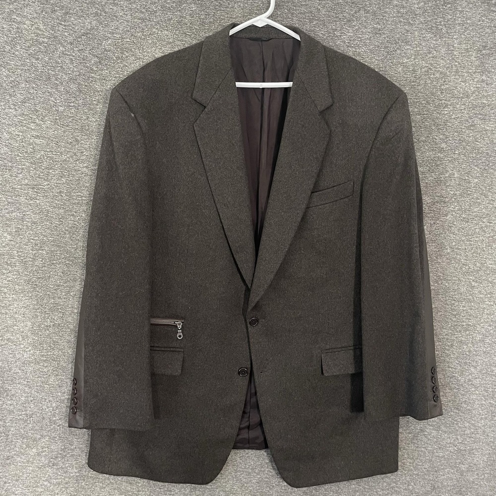 Cerruti Blazer Mens 48 Brown 100% Cashmere Leather Trim Sport Coat Italy